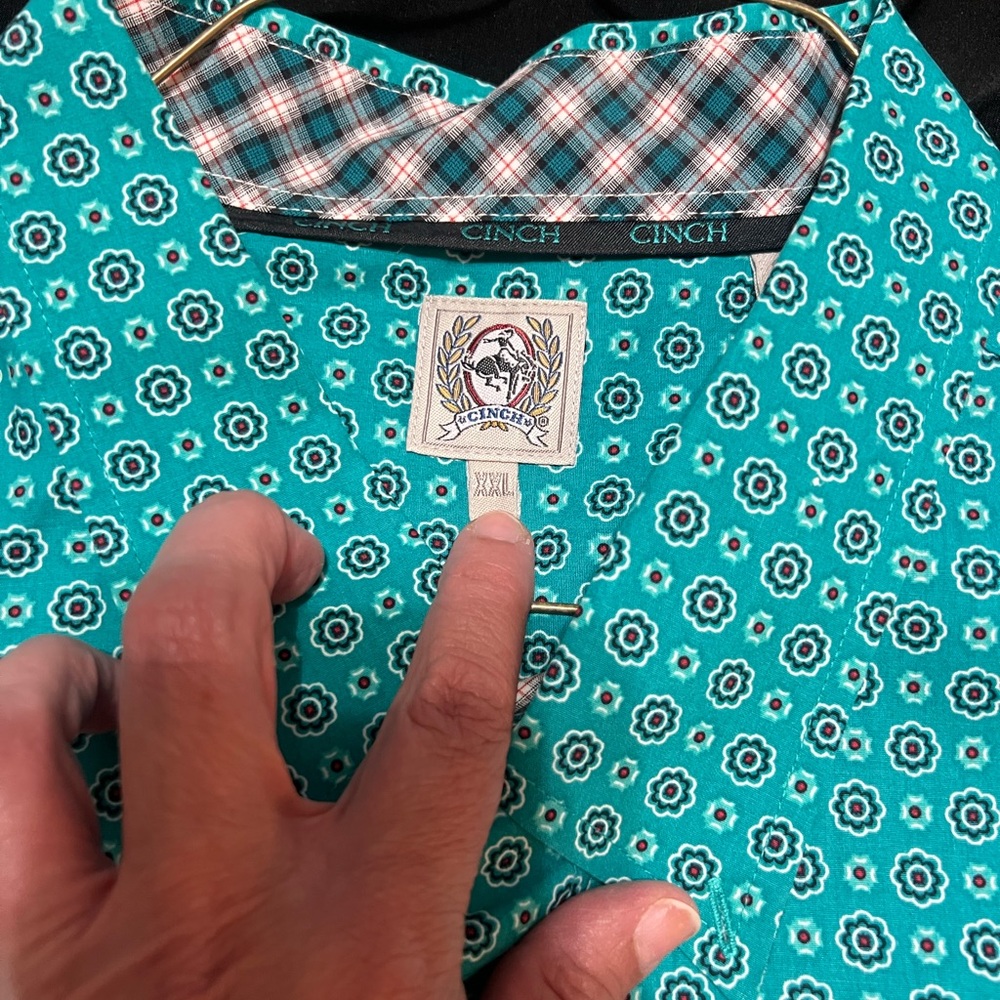 Cinch Turquoise Floral Shirt with Plaid Accent